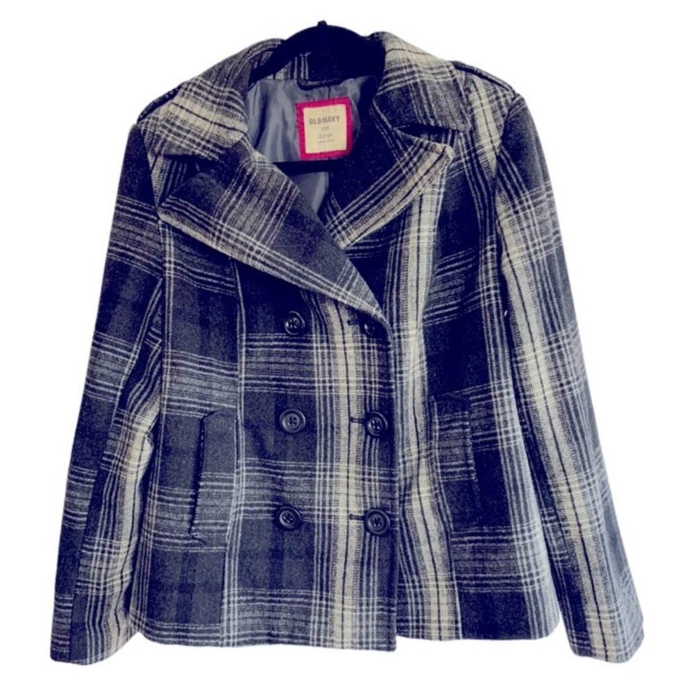 Old Navy Plaid Pea Coat Sz L